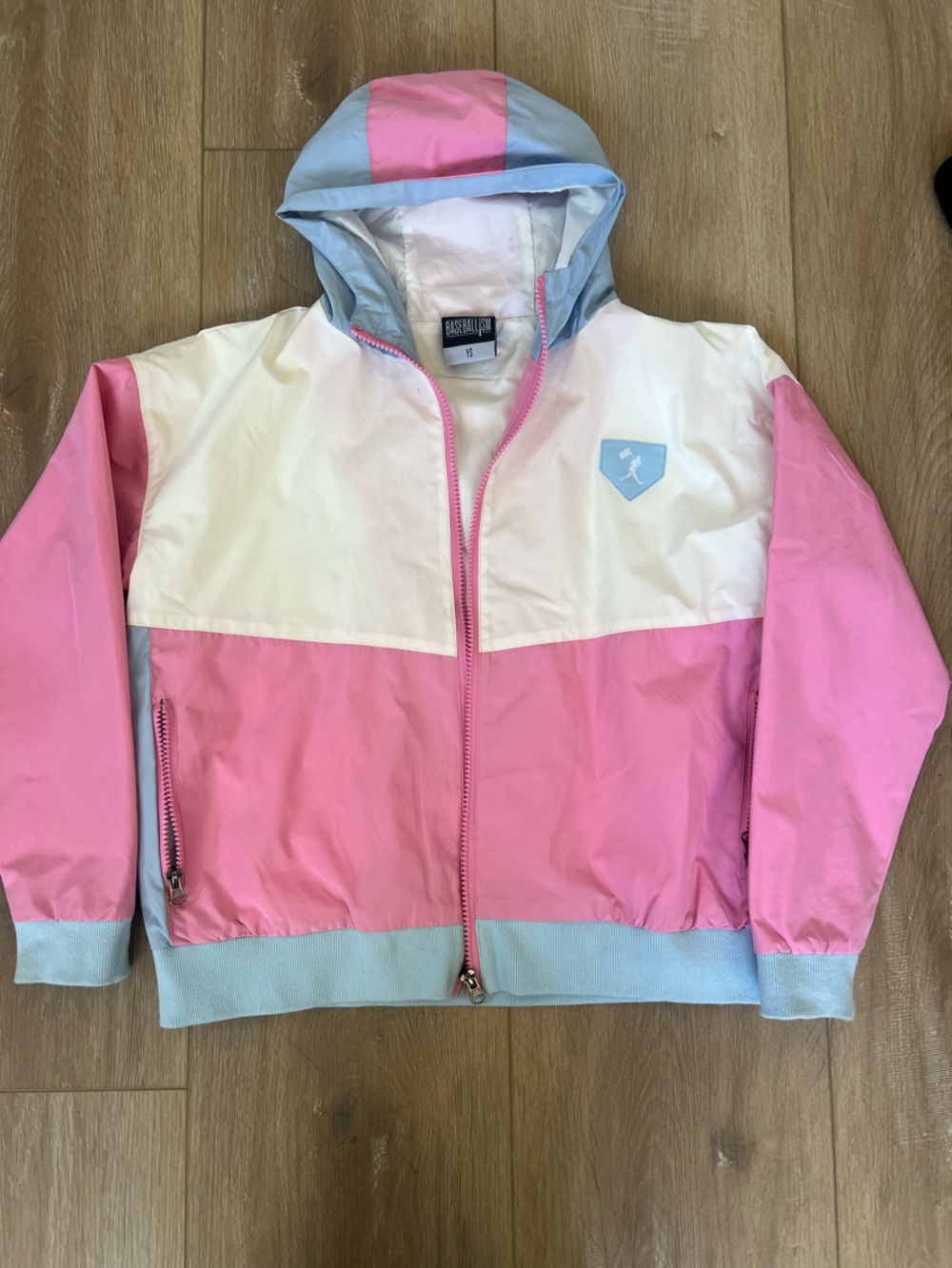 Baseballism Kids Colorblock Hooded Windbreaker Jacket - Pink, White, Light Blue